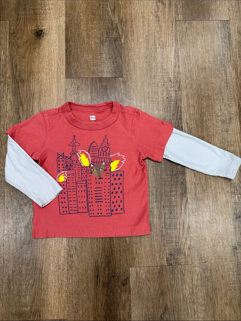 Tea Collection,Kids Red Layered-Look City Graphic Long-Sleeve Shirt